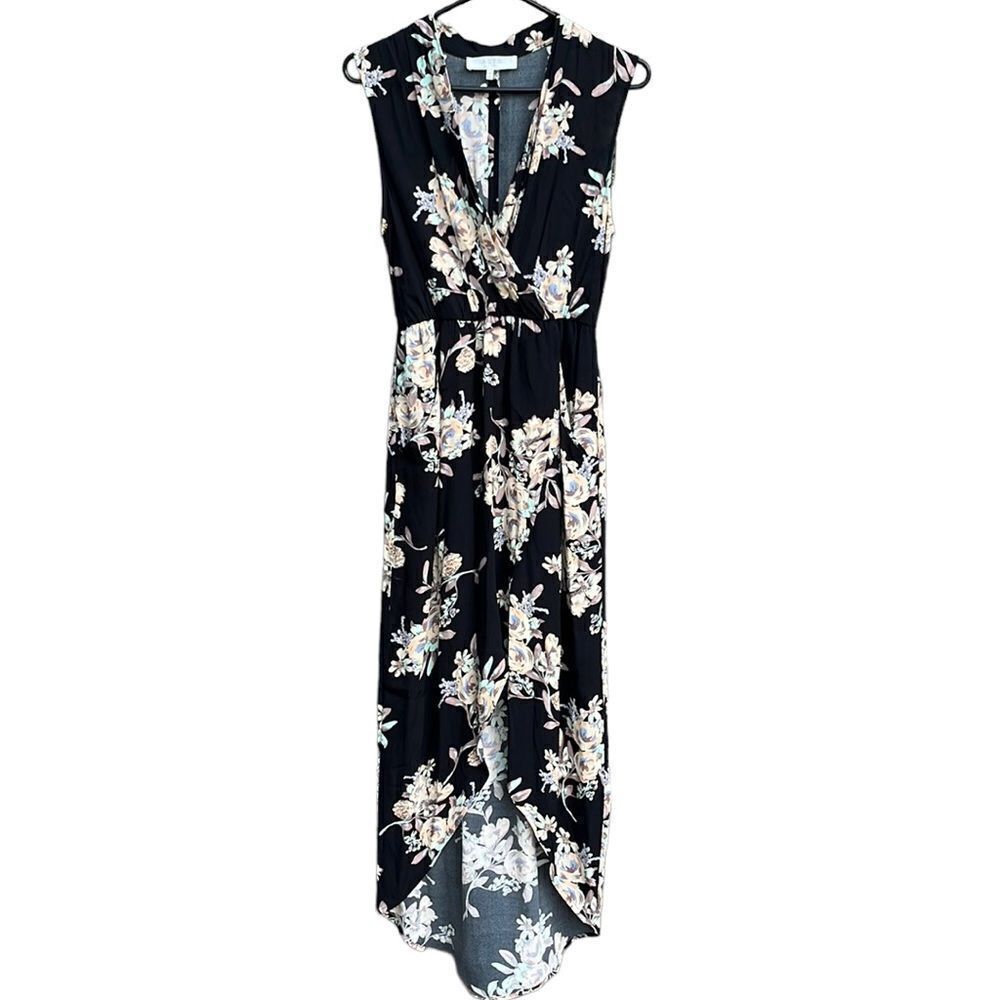 Euc Astr The Label Black Floral Faux Wrap Dress